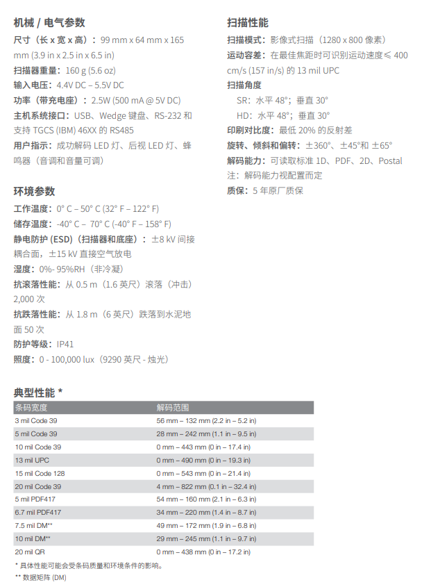 honeywell霍尼韋爾1900-C條碼掃描槍詳細(xì)參數(shù)